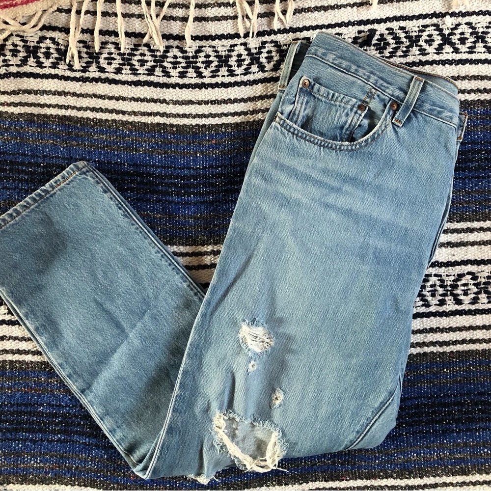 Levi's Blue Boyfriend Jeans with Distressed Details